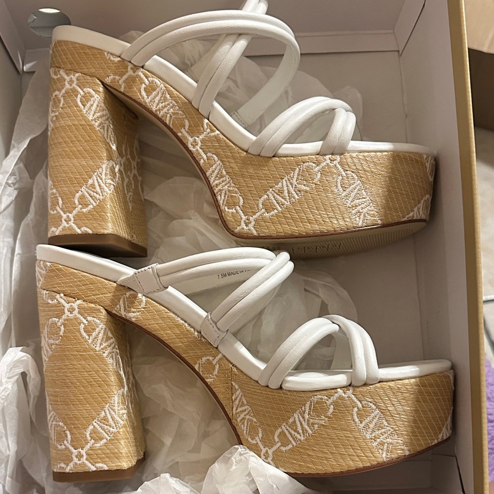 MICHAEL Michael Kors White and Tan Platform Sandals